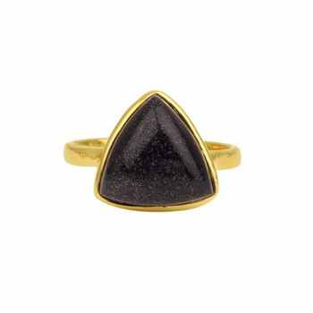 Solid 925 Sterling Silver 18K Gold Plated Handmade Fine Rings Daily Wear Sandstone Japer 12mm Trillion Bezel Setting Natural