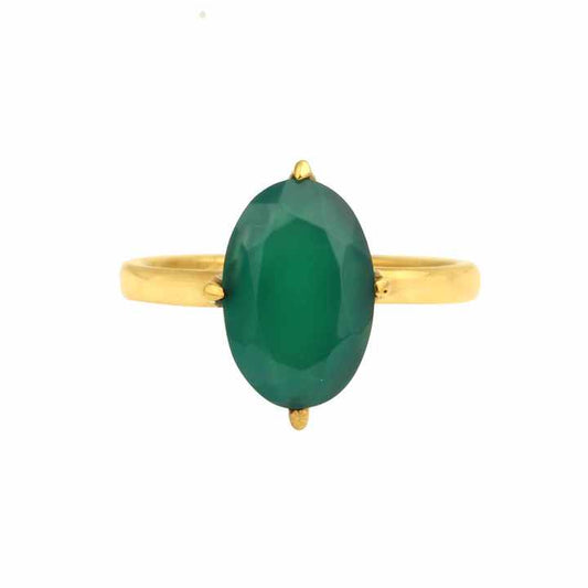 18K Gold Plated Sterling Silver Dainty Ring Women Beautiful 10x14mm Emerald Cut Natural Green Onyx Oval Shape Gemstone Fine