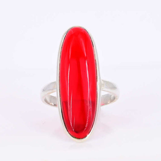 Best Selling Solid 925 Sterling Silver Red Garnet Hydro 10x30mm Long Oval Bezel Setting Ring for Women Fine Handmade Jewelry