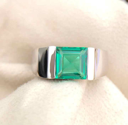 Sparkling Emerald Quartz 10mm Square Step Cut Gemstone Solid 925 Sterling Silver Ring For Mens Fine Handmade Jewelry Suppliers