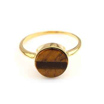 Best Quality Unisex 925 Sterling Silver Women's Ring 18K Gold Plated With Natural Tiger Eye 12mm Bezel Setting Fine Jewelry