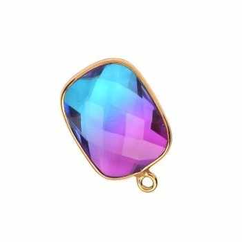 Best Selling Bio Tourmaline Quartz 14x18mm Rectangle Cushion Faceted Gemstone 18k Gold Plated Silver Charm For Pendant Necklace