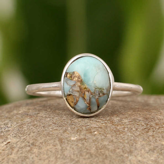 High Selling Genuine Copper Larimar Gemstone Oval Shape 10x14mm Solid 925 Sterling Silver Gemstone Womens Fine Gifted Ring
