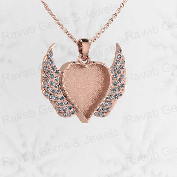 Best Selling Keepsake Jewelry Genuine 925 Silver Heart Charm Wing Pendant Base Blank Bezel Semi Mounting Stone Setting Supplier