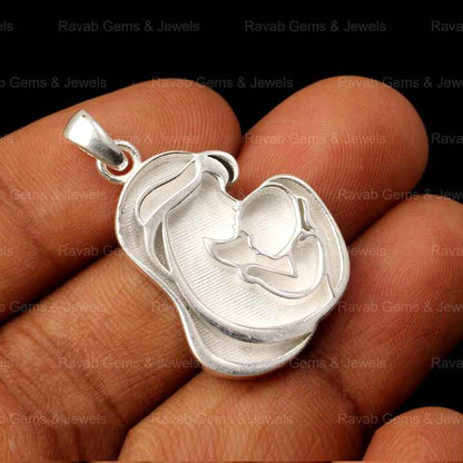 Solid Real 925 Sterling Silver 25mm Mother Kissing Baby Semi Mount Charm Pendant Blank Setting for Resin & Ashes Work Jewelry