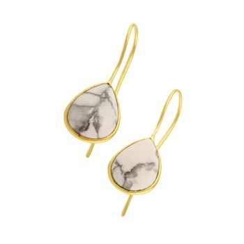 Handmade Indian 925 Sterling Silver Fine Dangle Earrings Natural White Howlite Gemstone With Gold Plating Wholesome Jewelry