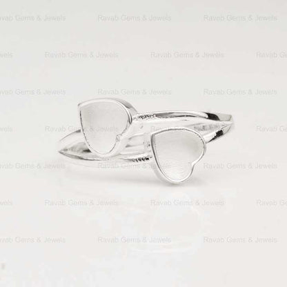 High Quality 925 Sterling Silver 5mm Double Heart Semi Mount Blank Bezel Setting Ring Good for Keepsake Breastmilk DIY Jewelry