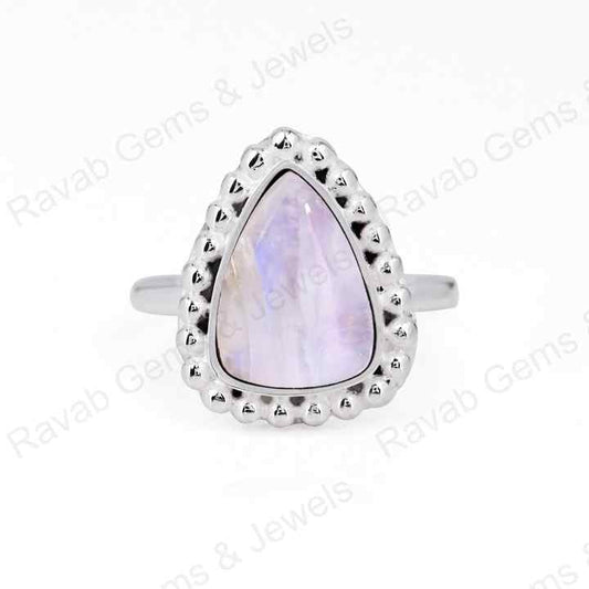 Top Quality Natural Rainbow Moonstone Trillion Shape Solid 925 Sterling Silver Ring For Women Handmade Fine Jewelry