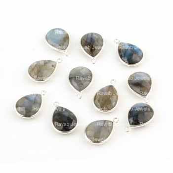 Top Selling Genuine Blue Flashy Labradorite 12x16mm Tear Drop Pear Silver Bezel Charms Connector Pendant for Necklace & Bracelet