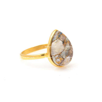 Lovely Design 10x14mm Pear Natural Ethiopian Opal Copper Stone Jewellery Gold Plated Silver Solitaire Dainty Boho Ring for Women