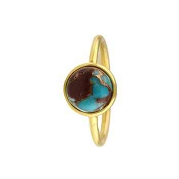 Hot Selling 925 Sterling Silver Unisex Ring 12mm Natural Lava Copper Mohave Turquoise Gemstone Trendy Boho Style for Parties