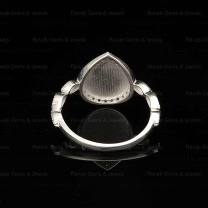 Genuine 925 Sterling Silver 8x10mm Pear Half Eternity With CZ Semi Mount Blank Bezel Setting Ring for Gemstone Ashes & Resign