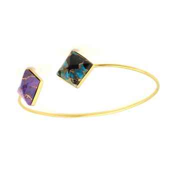 Natural Gemstone Blue Black Purple Copper Turquoise Sterling Silver Gold Plated Cuff Bangle for Men and Women