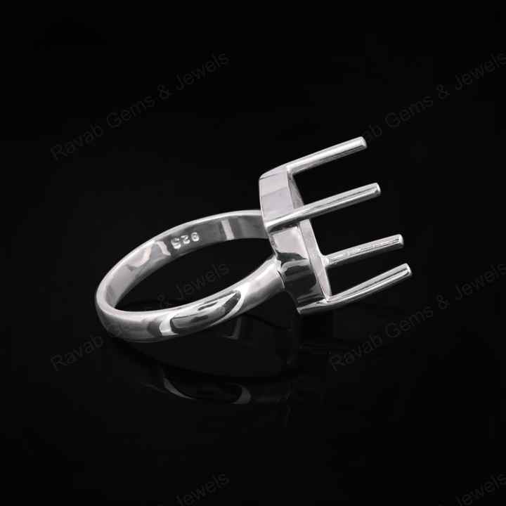 Genuine 925 Sterling Silver 12mm Round 4 Prong Setting Semi-Mount Blank Setting Empty Ring Handmade Custom Jewelry Suppliers