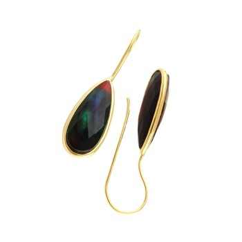 Top Quality Solid 925 Sterling Silver Ammolite Hydro Quartz Checker Cut 10x25mm Pear Drop Dongle Earring for Women Fine Jewelry