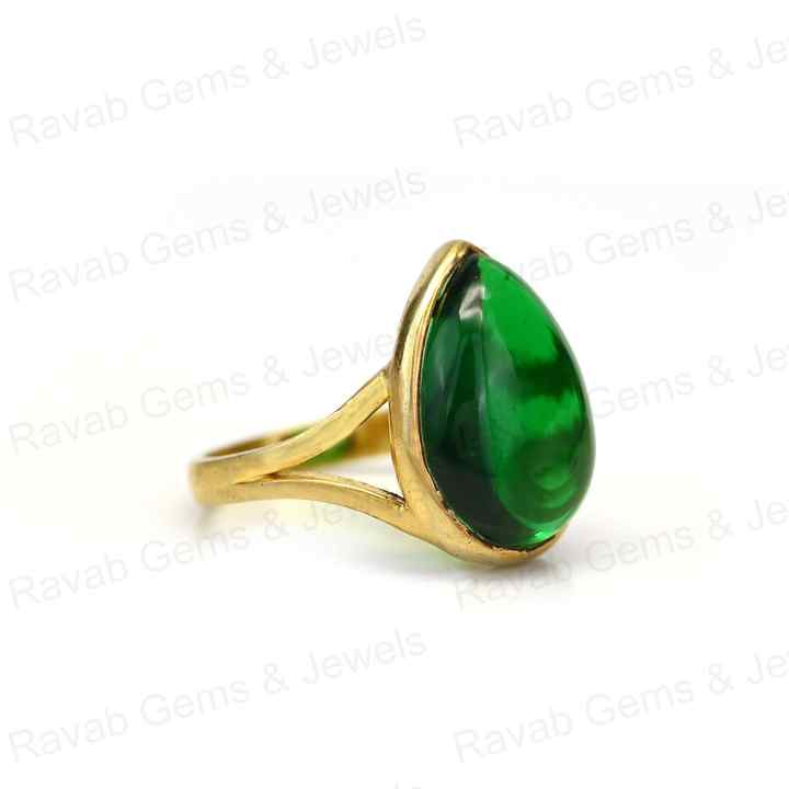 New Arrival Solid 925 Sterling Silver Chrome Diopside Hydro Pear Cabochon 10x14mm Bezel Setting 18k Gold Filled Ring for Women
