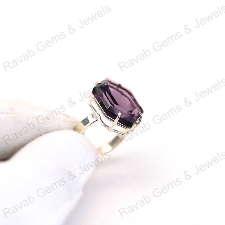 Superb Quality Solid 925 Sterling Silver 10x14mm Amethyst Quartz Hydro Hexagon Cut Gemstone Ring for Women Handmade Jewelry