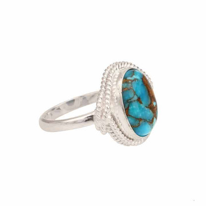 Hot Selling Top Quality Kingman Blue Copper Turquoise Gemstone Genuine 925 Sterling Silver Oval 10x14mm Designer Ring for Women