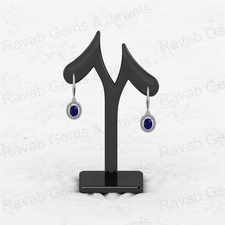 Top Selling Solid 925 Sterling Silver Blue Sapphire Hydro 6x8mm Oval Faceted Prong Setting Dangle Drop Earring for Women Jewelry