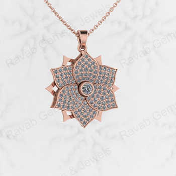 High Quality Solid 925 Sterling Silver Attractive Flower Design Front Open Circling CZ Micro Pave Fine Pendants Charms Pendant