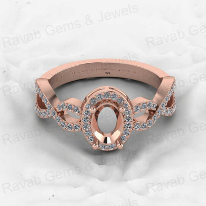 925 Solid Sterling Silver 8x6mm Oval Semi Mount Blank Setting Infinity Ring for Breastmilk & Keepsake Resin Ceramic Jewelry