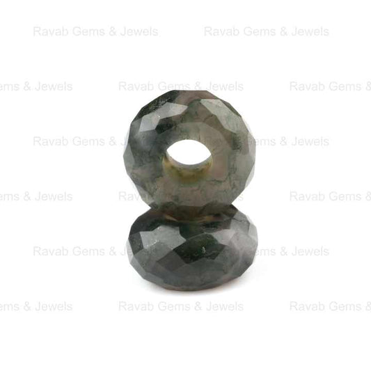 High Quality 14X8mm Green Moss Agate Faceted Rondelle Beads 5mm Size Big Hole Loose Gemstone Stylist for Jewelry Making