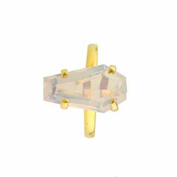 Best Selling Dainty Minimalist Sterling Silver Coffin Rings Rainbow Opalite Hydro Quartz Gemstone Prong Setting Women's Fine