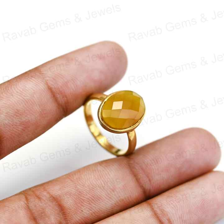 New Arrival Handmade 925 Sterling Silver Women's Ring Natural Yellow Chalcedony 10x14mm Oval Checker Cut Bezel Setting Weddings