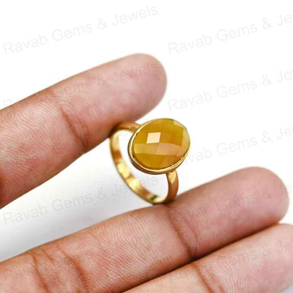 New Arrival Handmade 925 Sterling Silver Women's Ring Natural Yellow Chalcedony 10x14mm Oval Checker Cut Bezel Setting Weddings