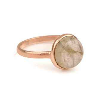 Beautiful Bohemian Ring for Women 10mm Golden Rutilated Quartz Stone Bezel 925 Silver Rose Gold Plated Handmade Fine Rings