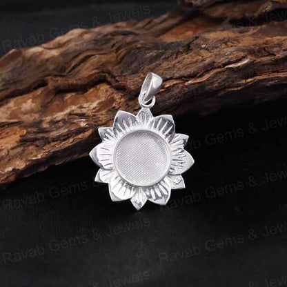 20mm High Quality 925 Silver Sunshine Sunflower Blank Base Pendant Setting DIY Ashes Resin Keepsake Jewelry Findings Components