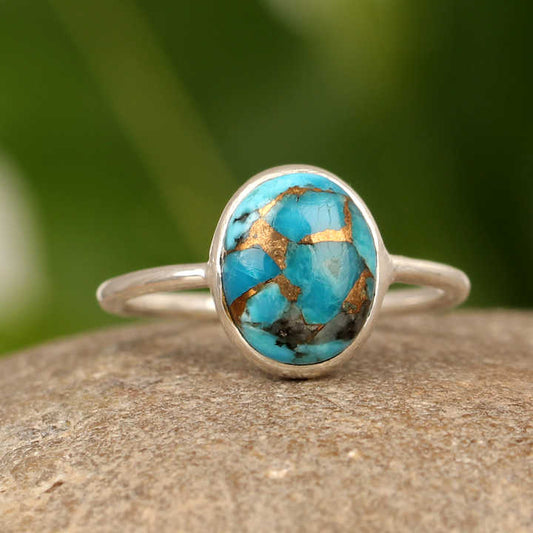 Top Selling Beautiful Mohave Blue Copper Turquoise Gemstone Cabochon 925 Sterling Solid Silver 10x14mm Oval Shape Ring for Women