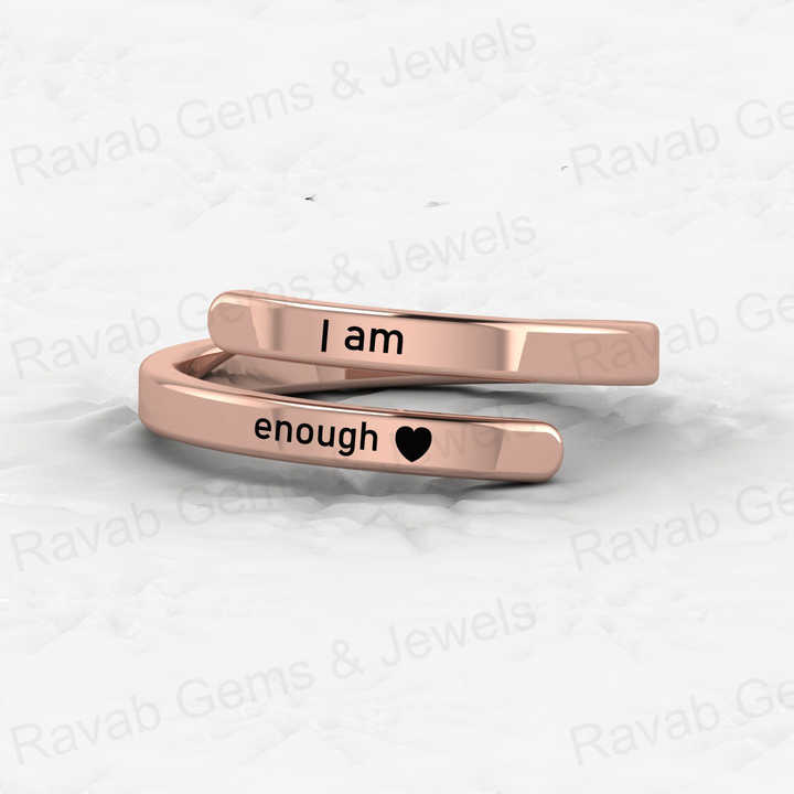 Genuine 925 Sterling Silver Eternity Band Gold Vermeil 'I Am Enough' Adjustable Ring With Custom Name Fine Jewelry for Women