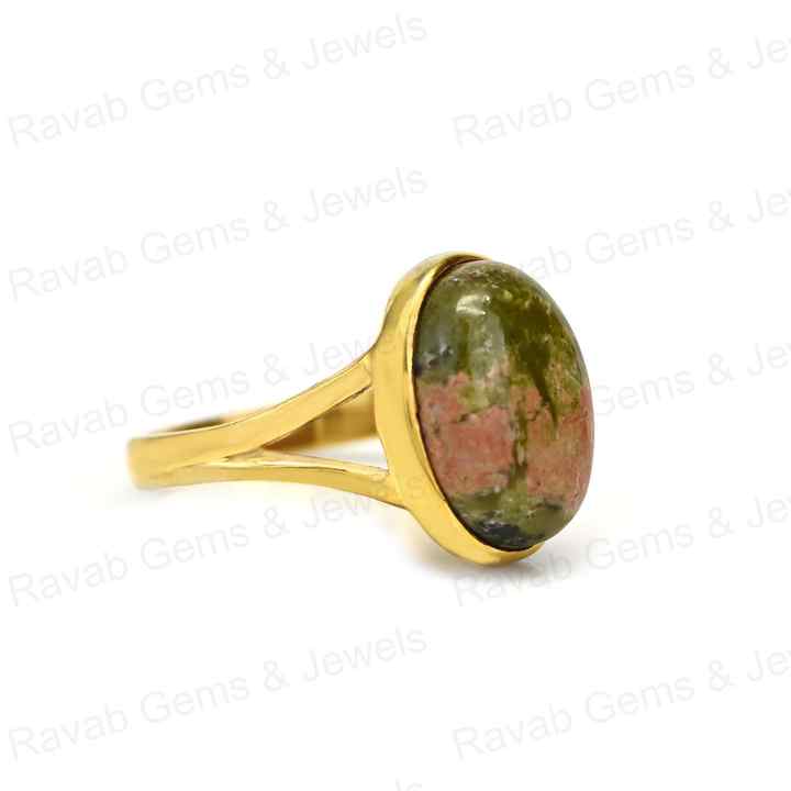 New Arrival 10x14mm Oval Shaped 925 Silver Women's Fine Ring Natural Unakite Gold Vermeil Eternity Split Band with Bezel Setting