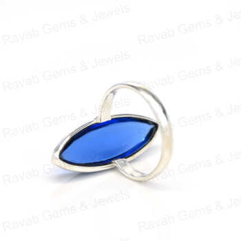 Christmas Sale Solid 925 Sterling Silver Blue Sapphire Quartz 10x30mm Marquise Bezel Setting Ring for Women Handmade Jewelry