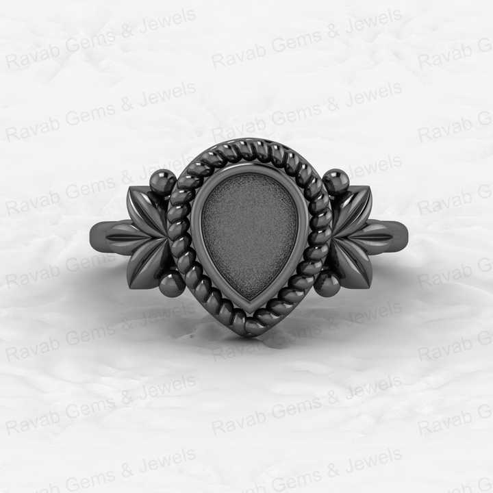 Solid 925 Silver 6x8mm Pear Bezel Cup Base Setting Leaf Braided Design Good For Resin Ashes Work Jewelry Findings Component