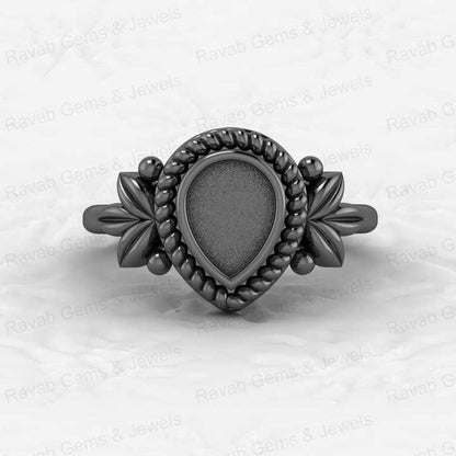 Solid 925 Silver 6x8mm Pear Bezel Cup Base Setting Leaf Braided Design Good For Resin Ashes Work Jewelry Findings Component
