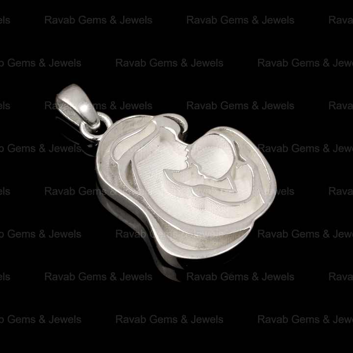 Solid Real 925 Sterling Silver 25mm Mother Kissing Baby Semi Mount Charm Pendant Blank Setting for Resin & Ashes Work Jewelry