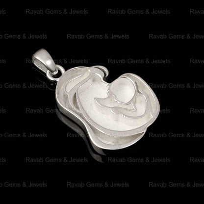 Solid Real 925 Sterling Silver 25mm Mother Kissing Baby Semi Mount Charm Pendant Blank Setting for Resin & Ashes Work Jewelry
