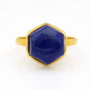 Handmade 12mm Natural Lapis Lazuli Gemstone Bezel Ring 925 Silver 18K Gold Plated Dainty Vintage Fine Jewelry Women Wedding