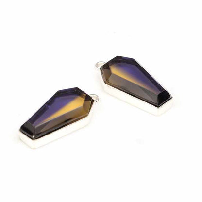 Top Selling Purple Yellow Ametrine Quartz Gemstone Bezel Set 925 Sterling Silver 10x17mm Coffin Shape Charm Pendant for Necklace