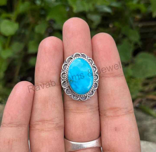 Best Quality Solid 925 Sterling Silver Natural Blue Arizona Turquoise Women's Oxidized Cocktail Ring Handmade Fine Craftsmanship