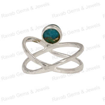 Superb Quality 8mm Solid 925 Sterling Silver Women's Ring Hammered Design Natural Blue Copper Turquoise Double Wedding Party