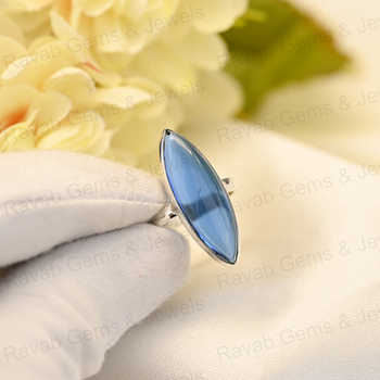 Christmas Sale Solid 925 Sterling Silver Blue Sapphire Quartz 10x30mm Marquise Bezel Setting Ring for Women Handmade Jewelry