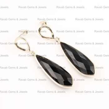 Beautiful Design 8x30mm Natural Black Onyx Gemstone Fine Sterling Silver Daily Wear Minimalist Stud Earrings for Teens Girls