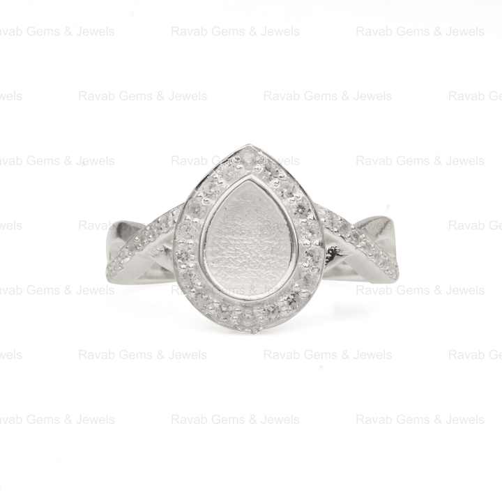 High Quality 5x7mm Pear Zircon Semi Mount Blank Bezel Setting Sterling Silver Ring for Gemstone Resin Ashes DIY Jewelry Findings
