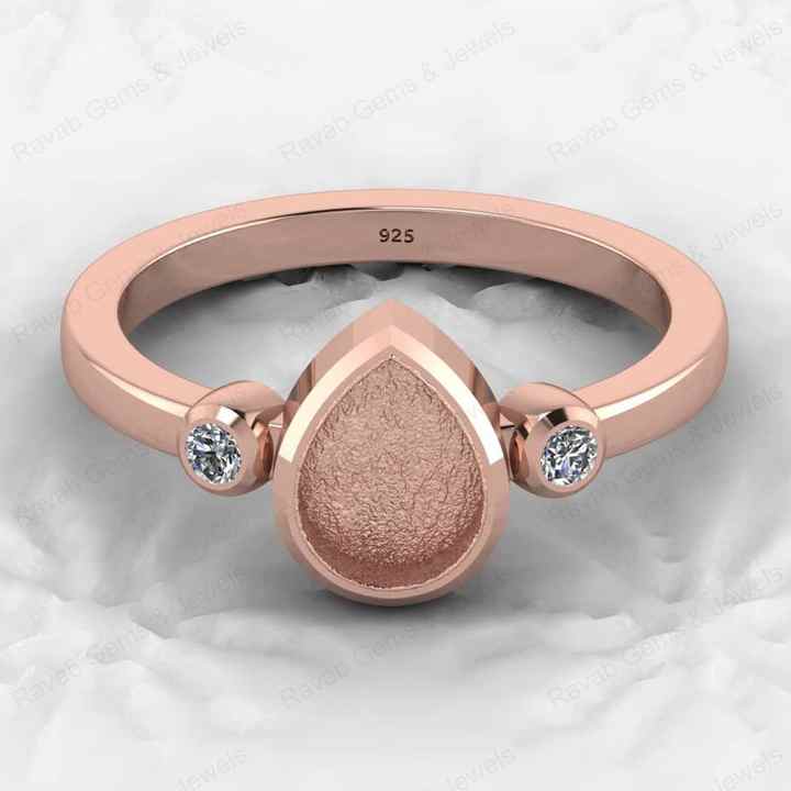 High Quality 925 Sterling Silver 6x8mm Pear Estelle Semi Mount Band Ring Good Resin Ashes Work Keepsake Jewelry Findings Supply