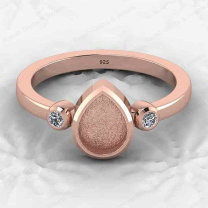 High Quality 925 Sterling Silver 6x8mm Pear Estelle Semi Mount Band Ring Good Resin Ashes Work Keepsake Jewelry Findings Supply