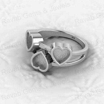 Top Quality Solid 925 Sterling Silver 3 Heart Shape Semi-Mount Blank Setting Ring Good for Ashes & Resin Work Breastmilk Jewelry