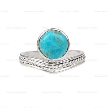 Best Selling Handmade 8mm Sterling Silver Ring With Arizona Turquoise Gemstone Bezel Collet Setting High Quality Women's Jewelry